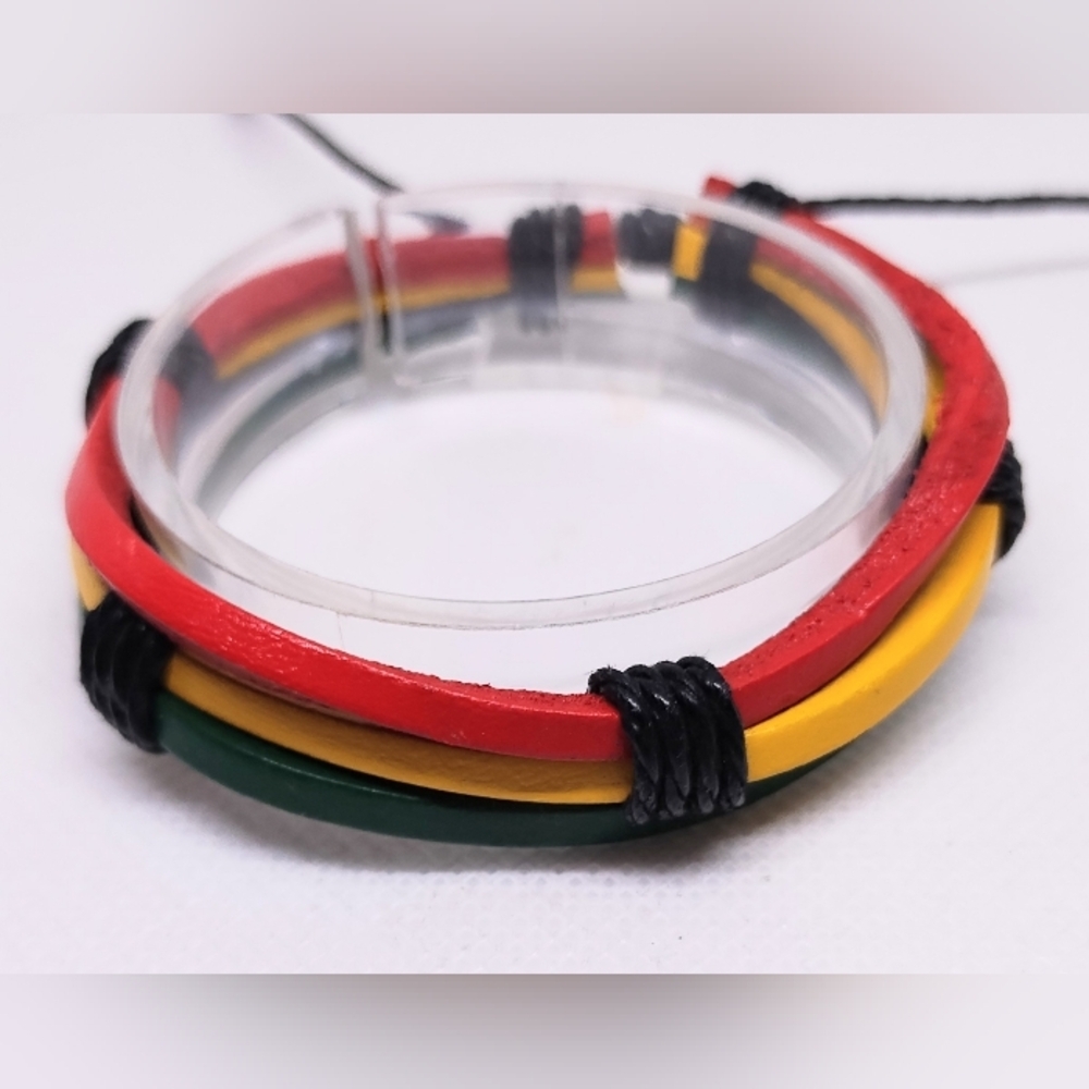 Men's Bracelet Leather Layered Red Yellow New f40